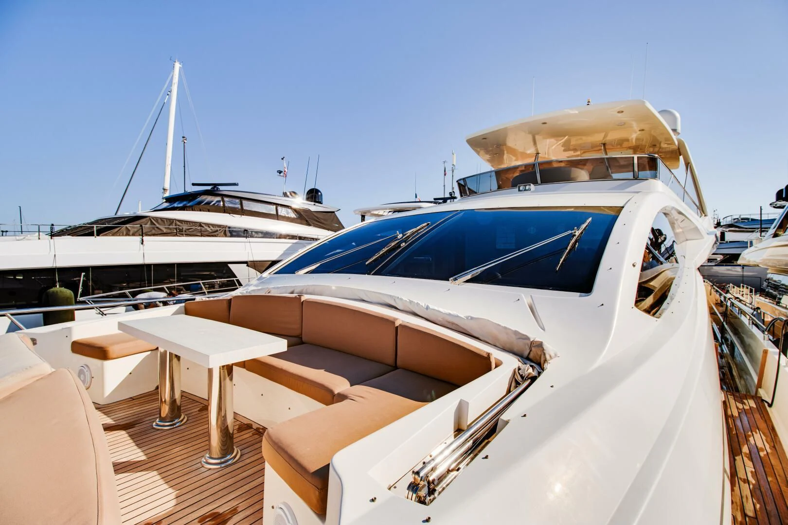 a boat docked at a pier aboard GRACE Yacht for Sale