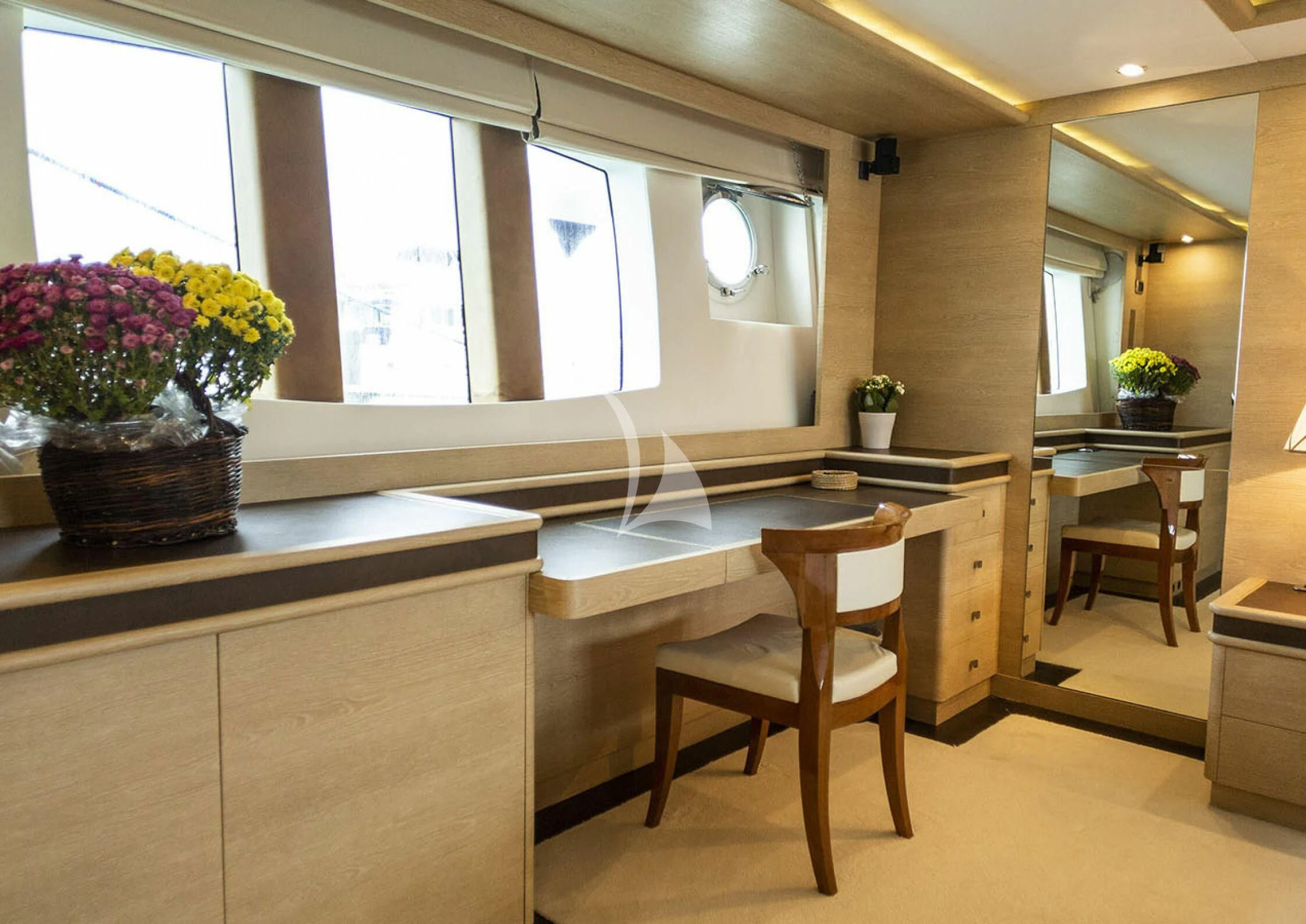 a kitchen with a large island aboard GRACE Yacht for Sale