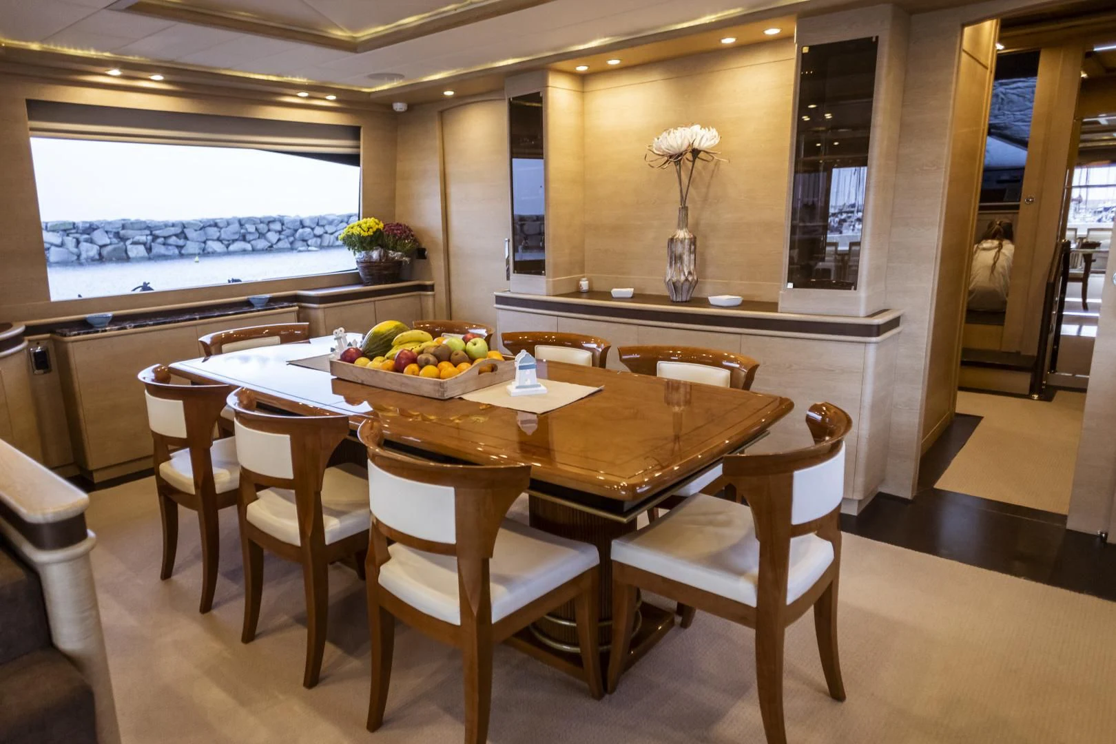 a dining table in a kitchen aboard GRACE Yacht for Sale
