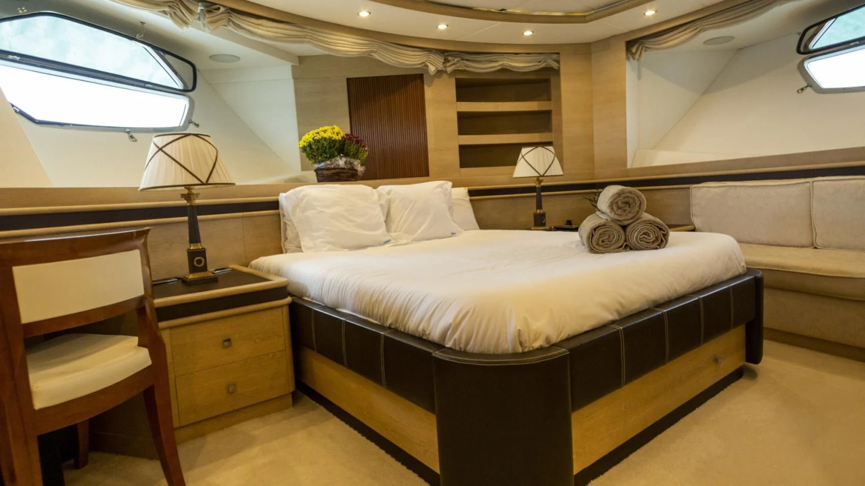 a bed in a room aboard GRACE Yacht for Sale
