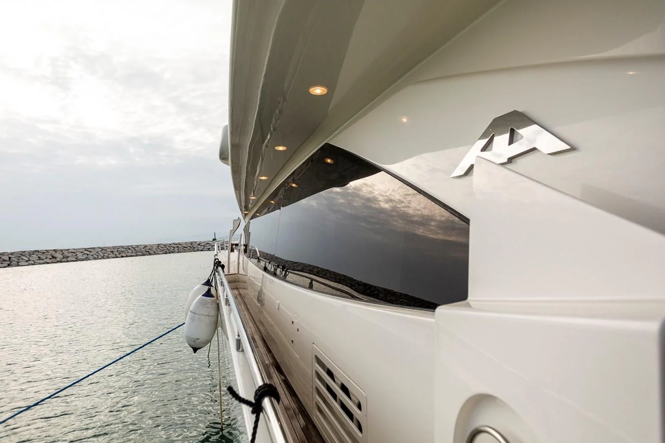 a boat with a large black screen aboard GRACE Yacht for Sale