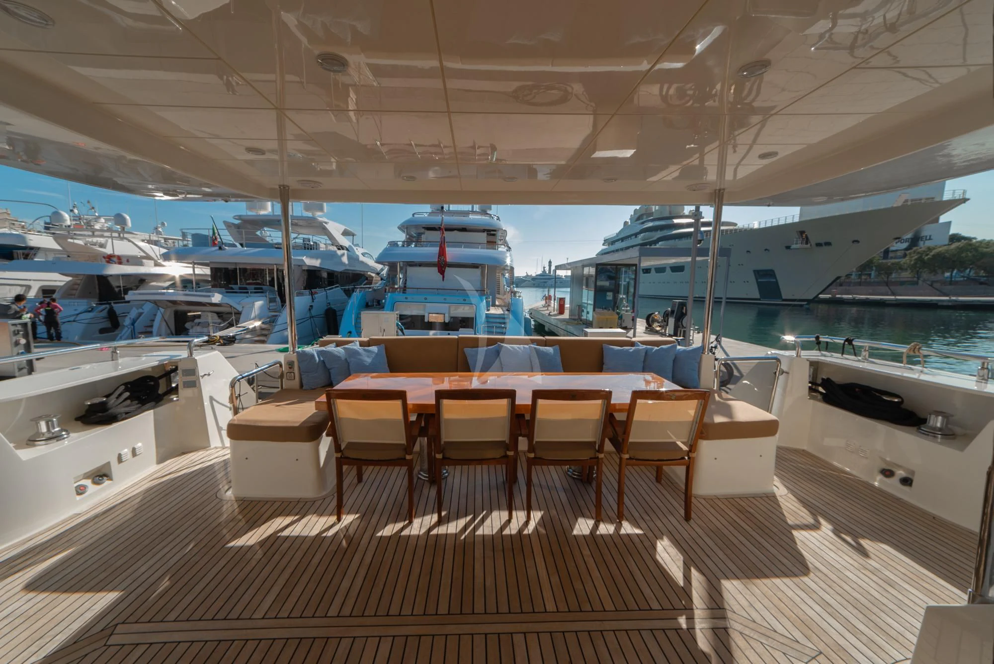 a boat on a deck aboard GRACE Yacht for Sale