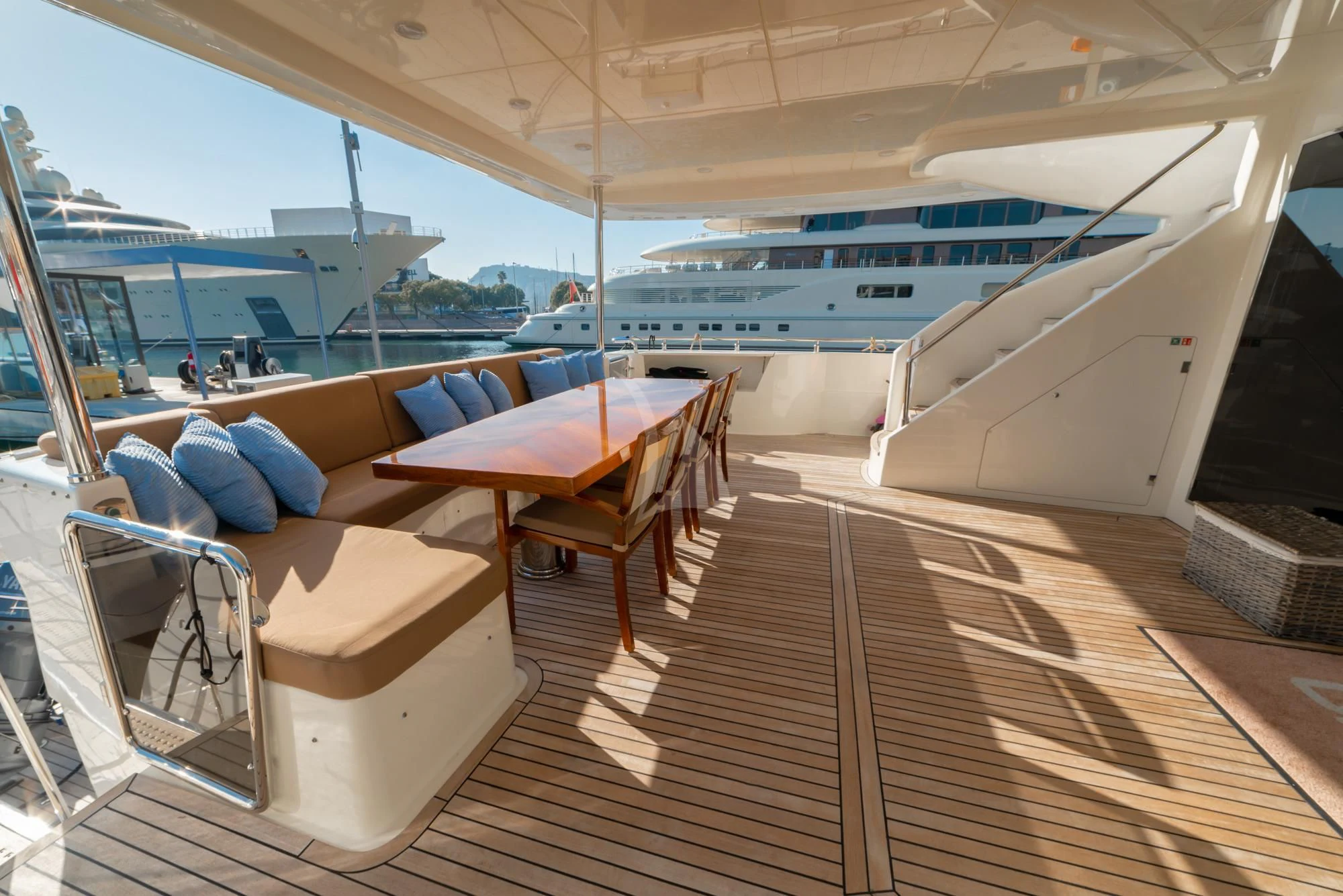 a boat on a deck aboard GRACE Yacht for Sale