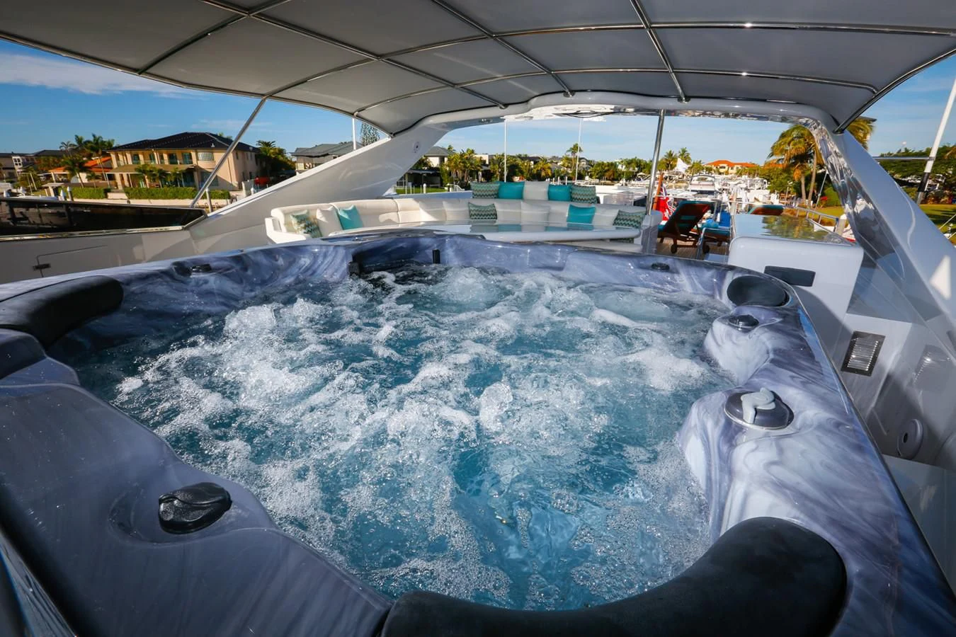 a view of the water from the cockpit of a plane aboard HUNTER Yacht for Sale