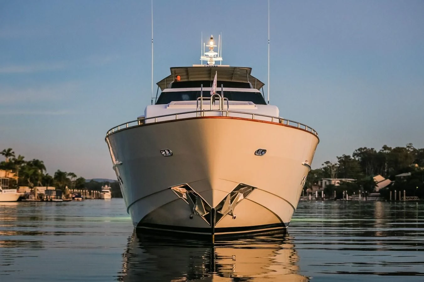 a large white boat in the water aboard HUNTER Yacht for Sale