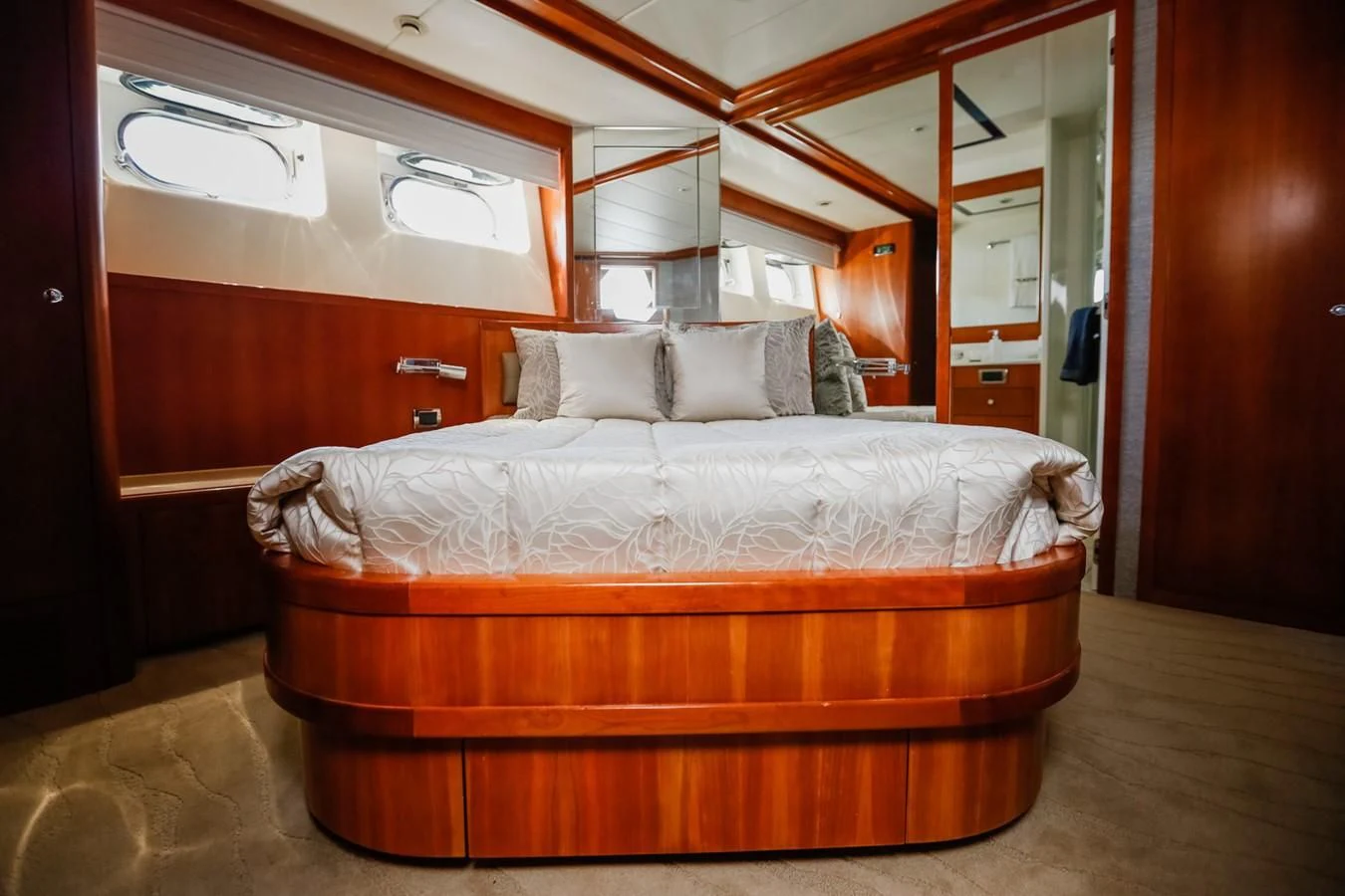 a bed in a room aboard HUNTER Yacht for Sale