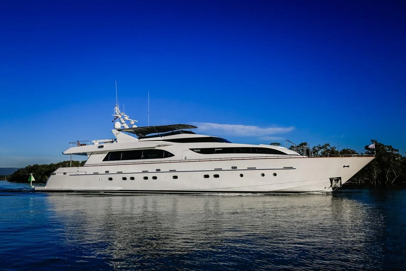 a white yacht in the water aboard HUNTER Yacht for Sale