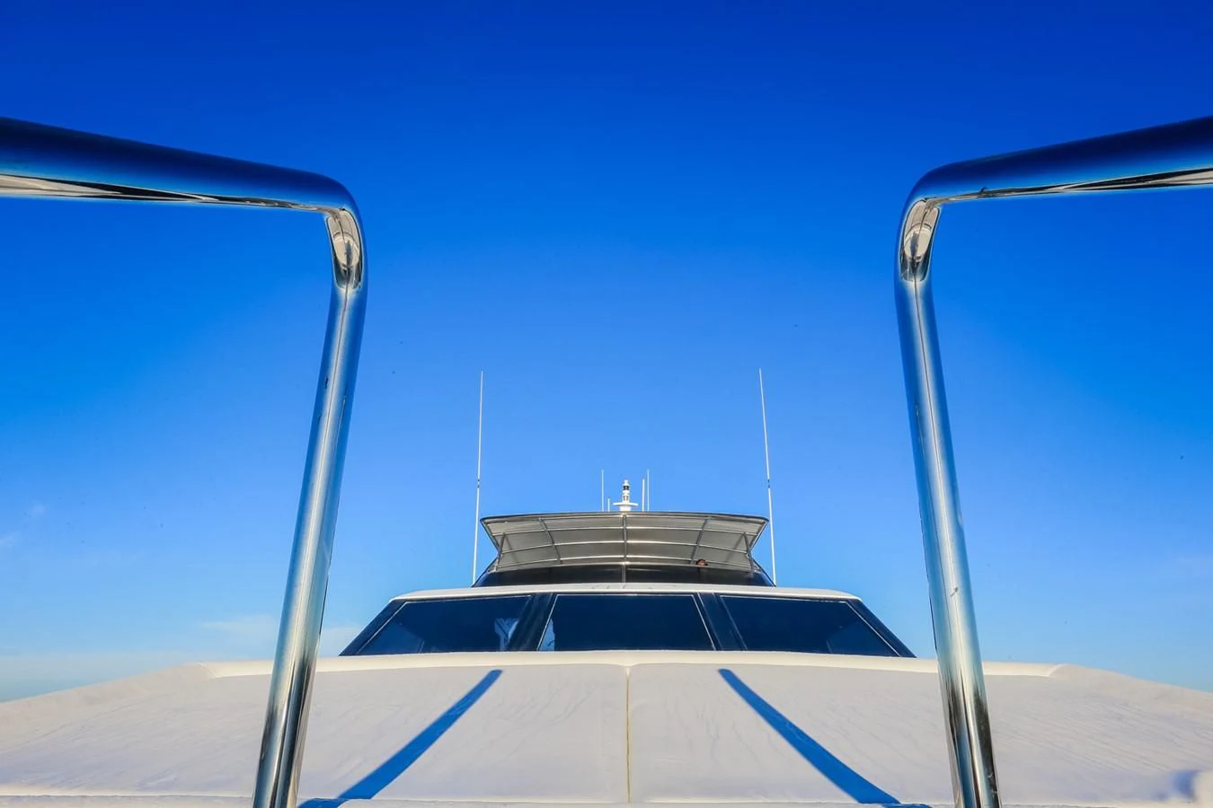 a white building with a metal roof aboard HUNTER Yacht for Sale