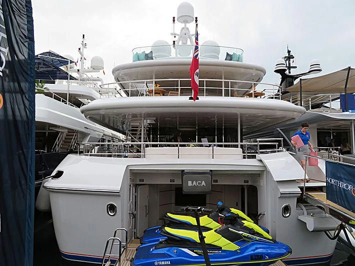 a boat with a couple of people on it aboard BACA Yacht for Charter