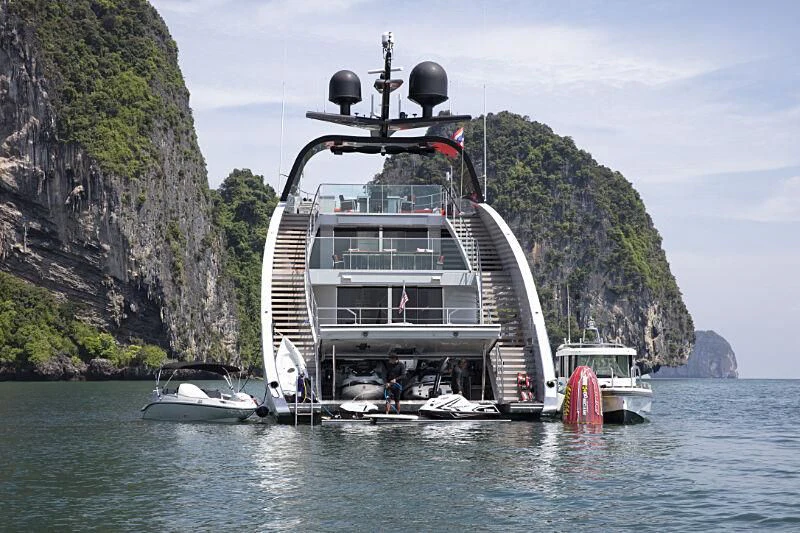 a boat on the water aboard OCEAN EMERALD Yacht for Sale