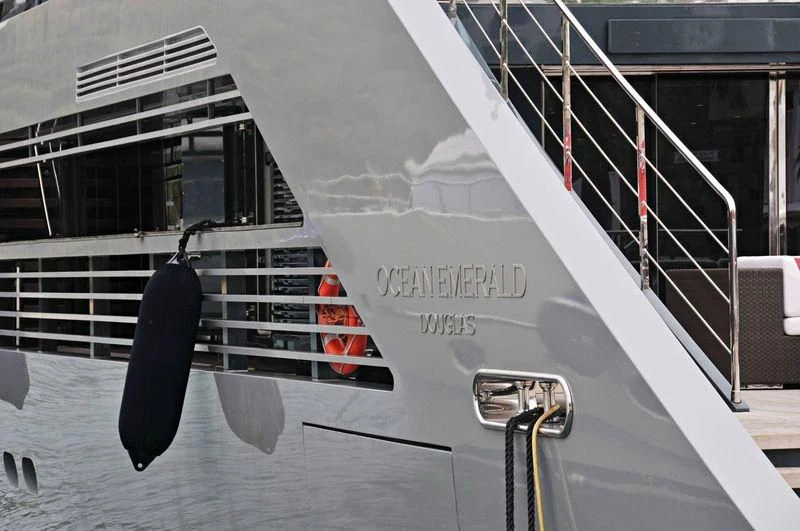 a close-up of a white airplane aboard OCEAN EMERALD Yacht for Sale
