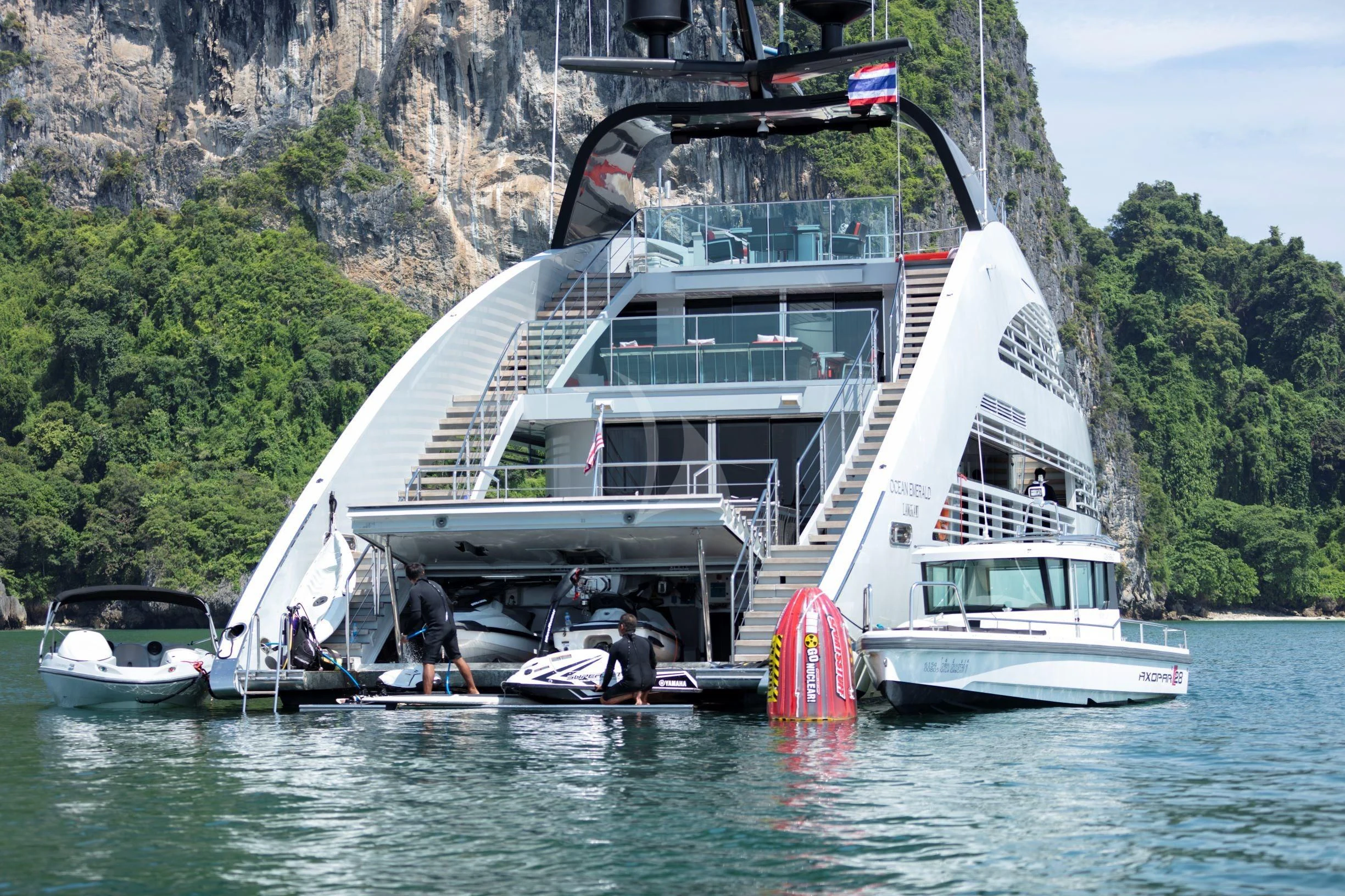 a boat on the water aboard OCEAN EMERALD Yacht for Sale