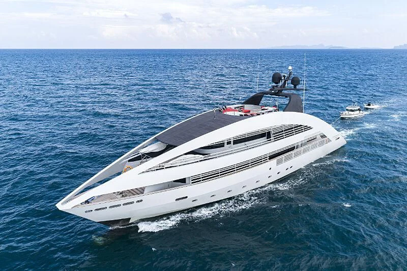 a white yacht in the ocean aboard OCEAN EMERALD Yacht for Sale