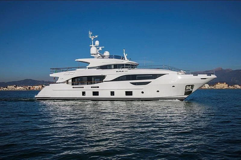 a white yacht in the water aboard BELLA VITA Yacht for Charter