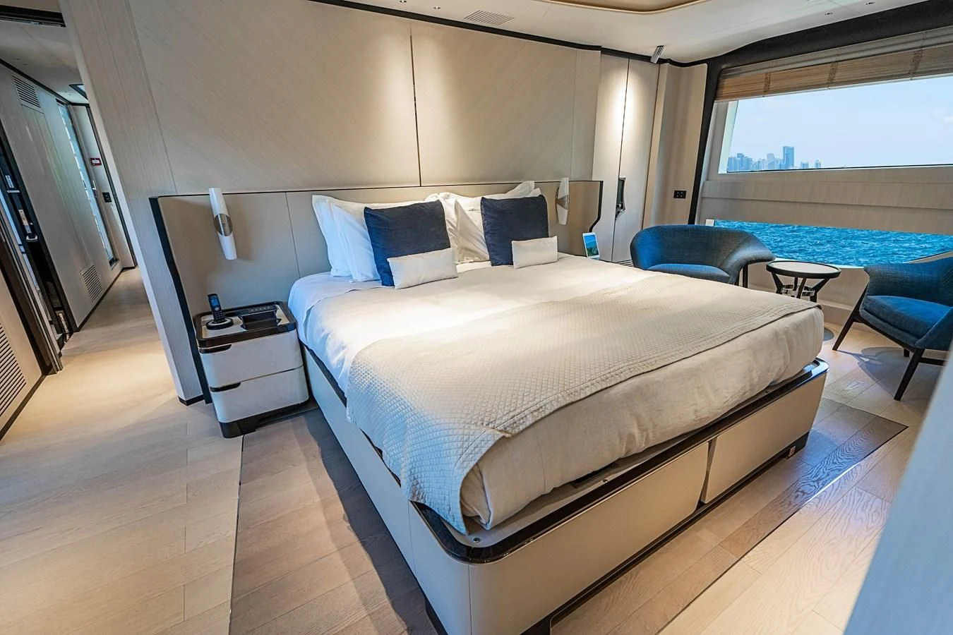 a bed in a room aboard BELLA VITA Yacht for Charter