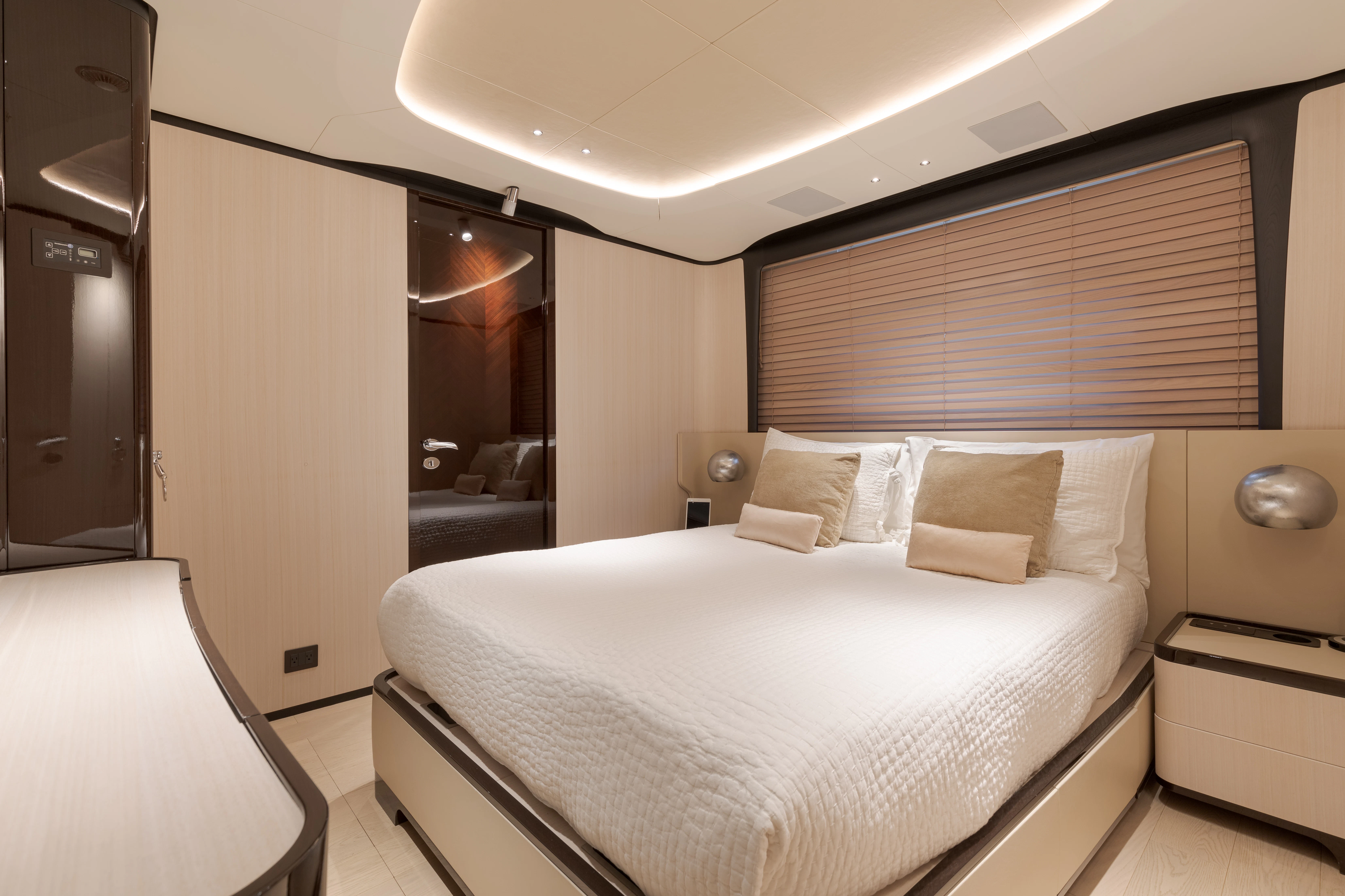 a bed in a room aboard BELLA VITA Yacht for Charter
