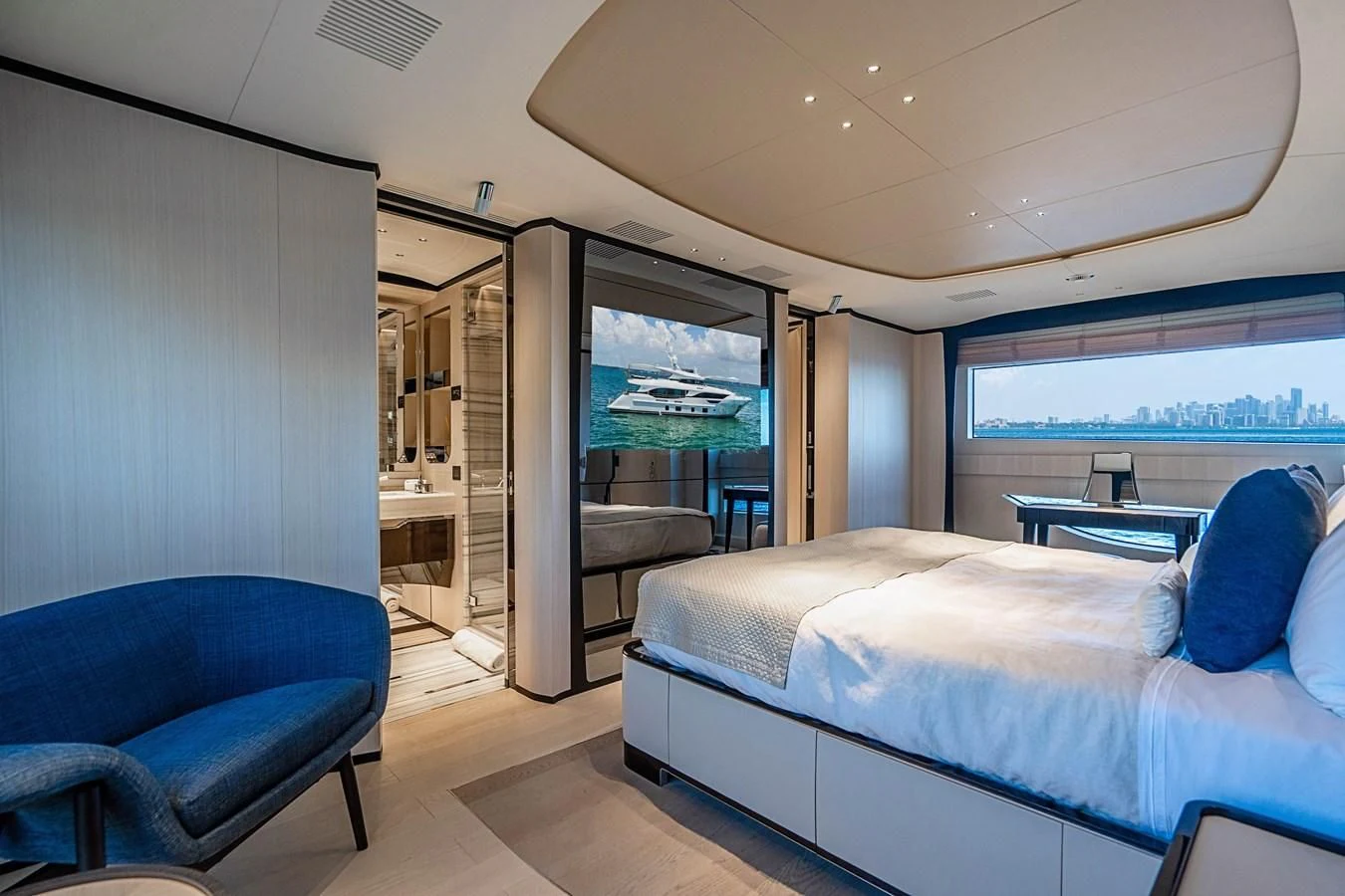a bedroom with a large bed aboard BELLA VITA Yacht for Charter