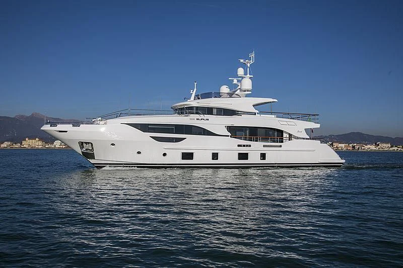 a white yacht in the water aboard BELLA VITA Yacht for Charter