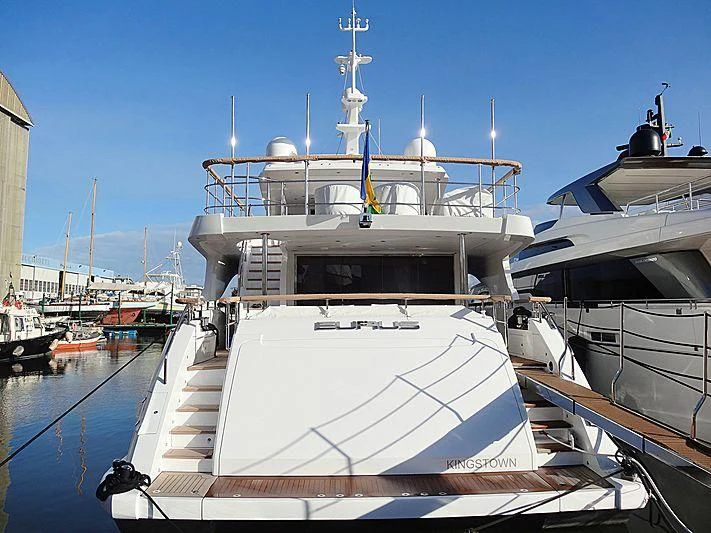 a large white boat docked aboard BELLA VITA Yacht for Charter