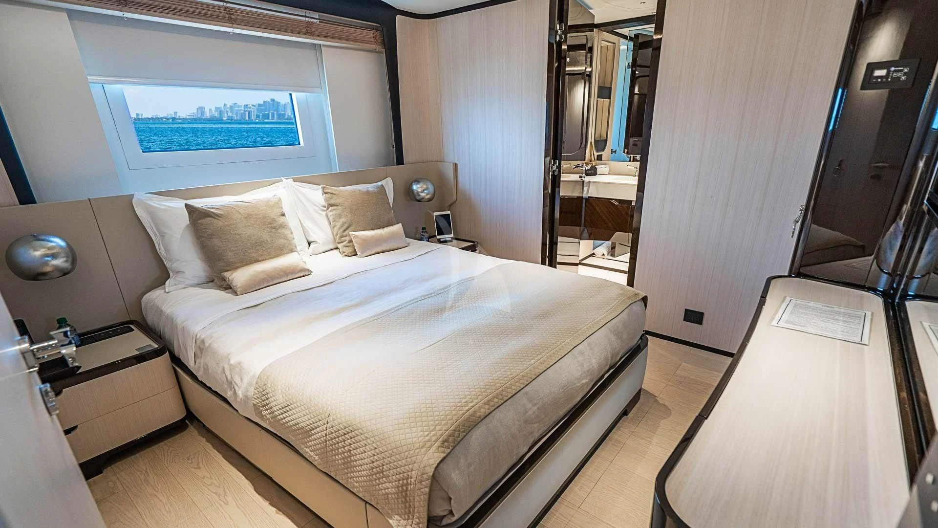 a bed in a room aboard BELLA VITA Yacht for Charter