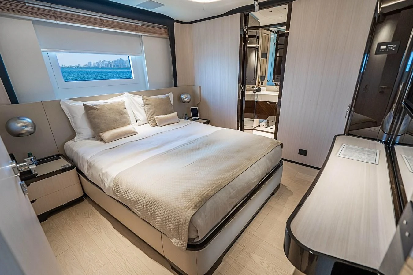 a bed in a room aboard BELLA VITA Yacht for Charter