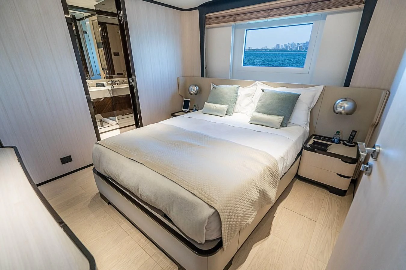 a bed in a room aboard BELLA VITA Yacht for Charter