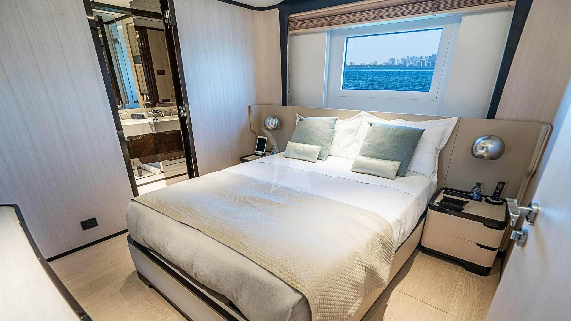 a bed in a room aboard BELLA VITA Yacht for Charter