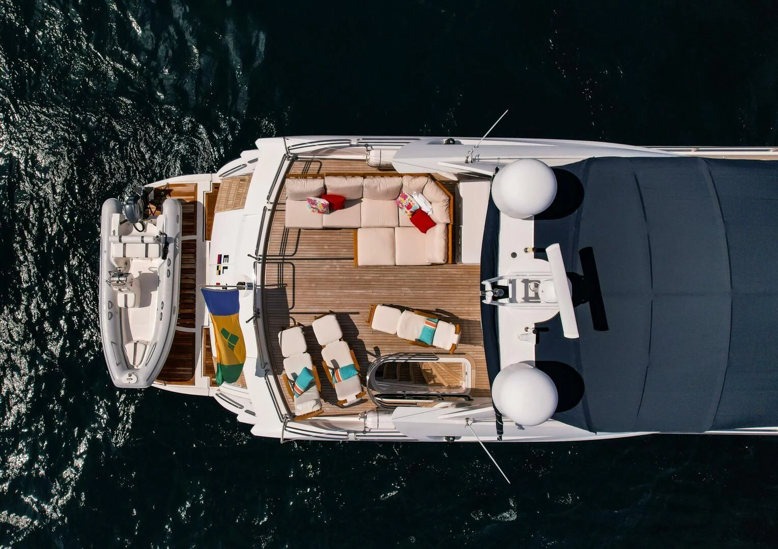 a satellite over a body of water aboard EL TIO Yacht for Sale