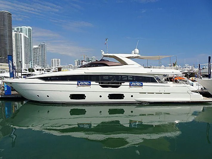a white yacht in a body of water aboard CLUB M Yacht for Sale