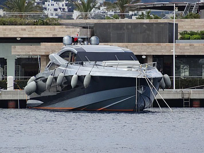 a boat docked at a pier aboard SLICE OF LIFE Yacht for Sale