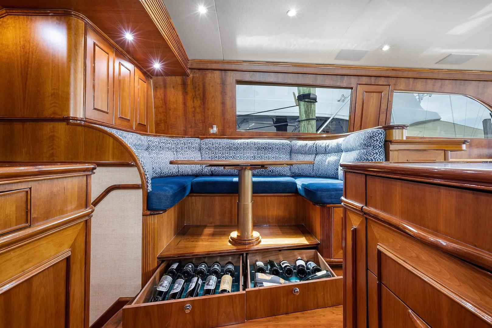 a wooden kitchen with a wood cabinet aboard PAST TIME Yacht for Sale