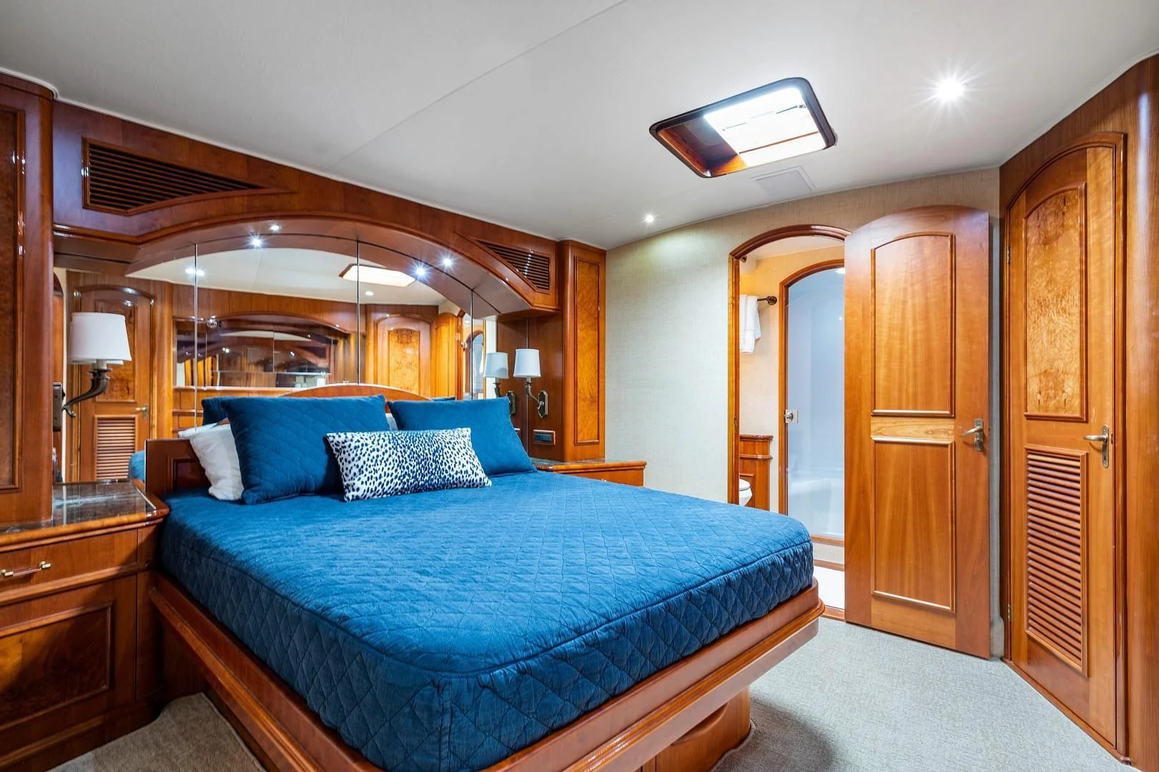 a bed in a room aboard PAST TIME Yacht for Sale