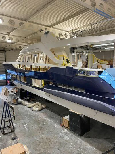 a large factory with blue pipes aboard DUTCH FALCON Yacht for Sale