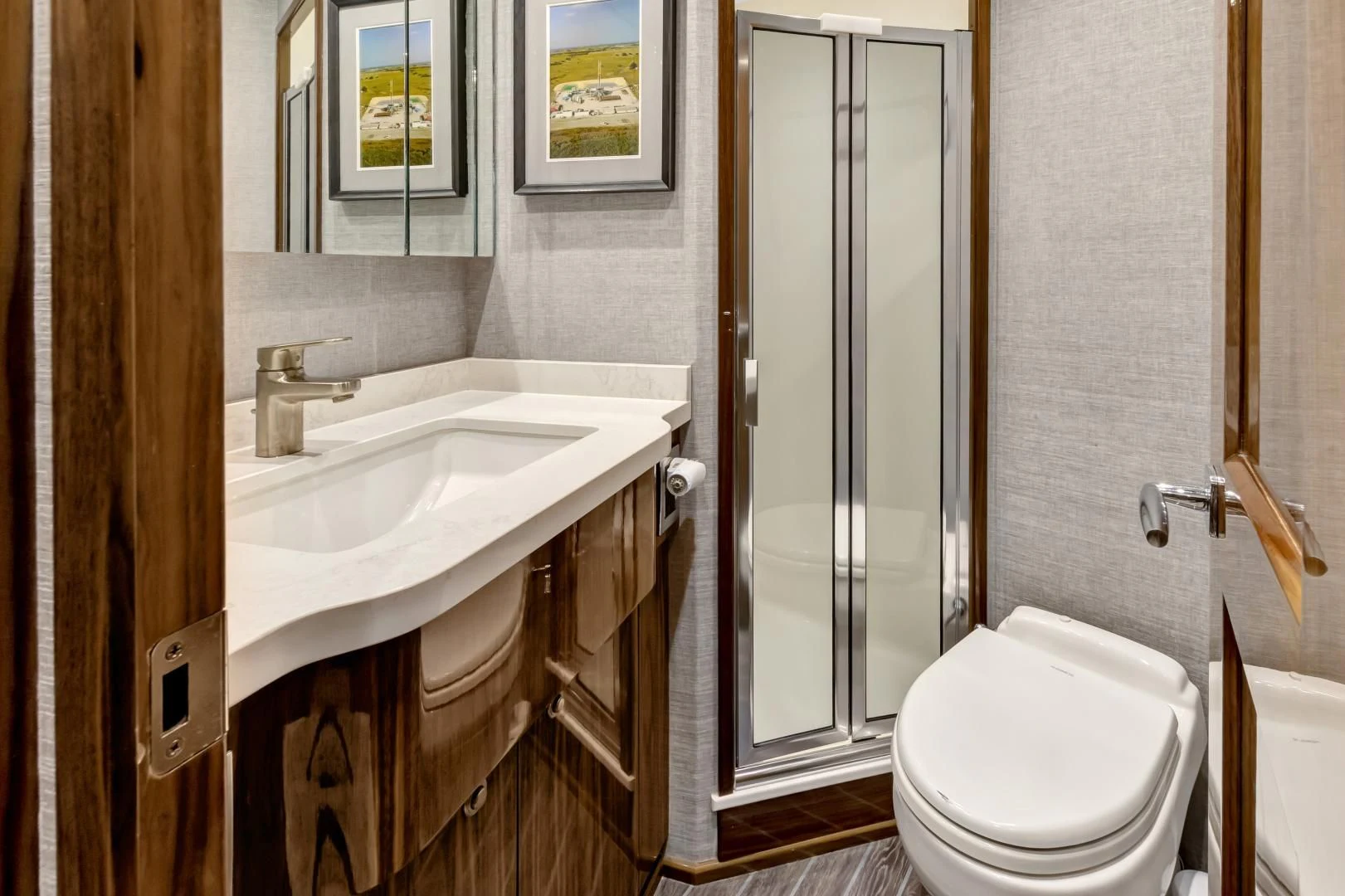 a bathroom with a standup shower aboard POZO SECO Yacht for Sale