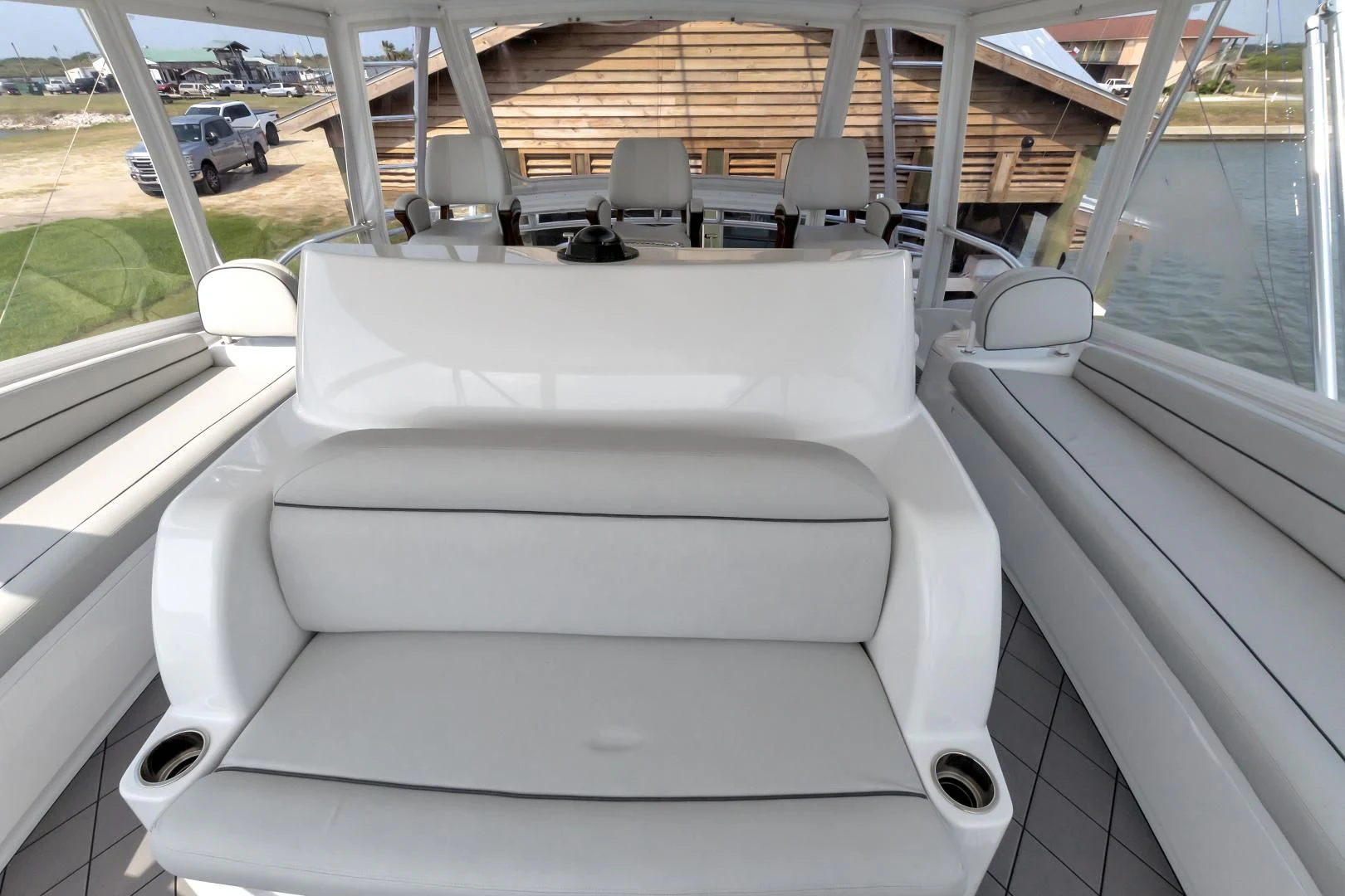 a white car with a seat belt aboard POZO SECO Yacht for Sale