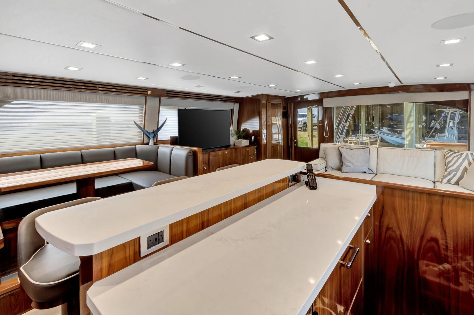 a room with a large window aboard POZO SECO Yacht for Sale