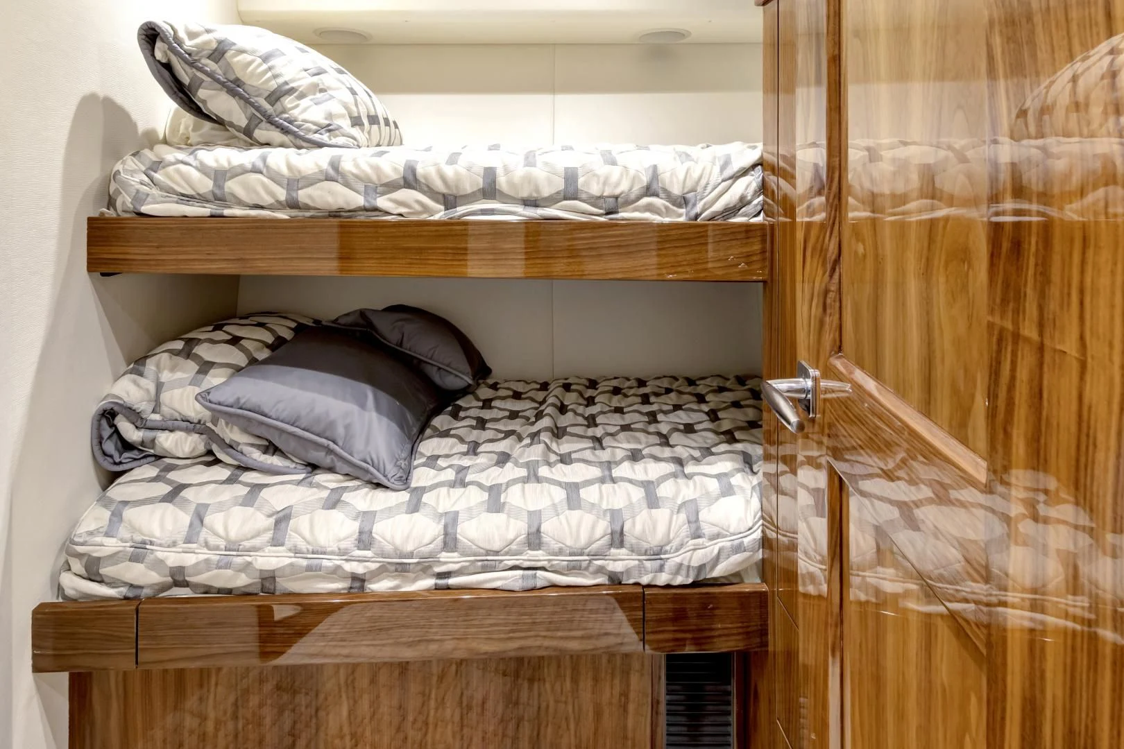 a bed with white sheets aboard POZO SECO Yacht for Sale