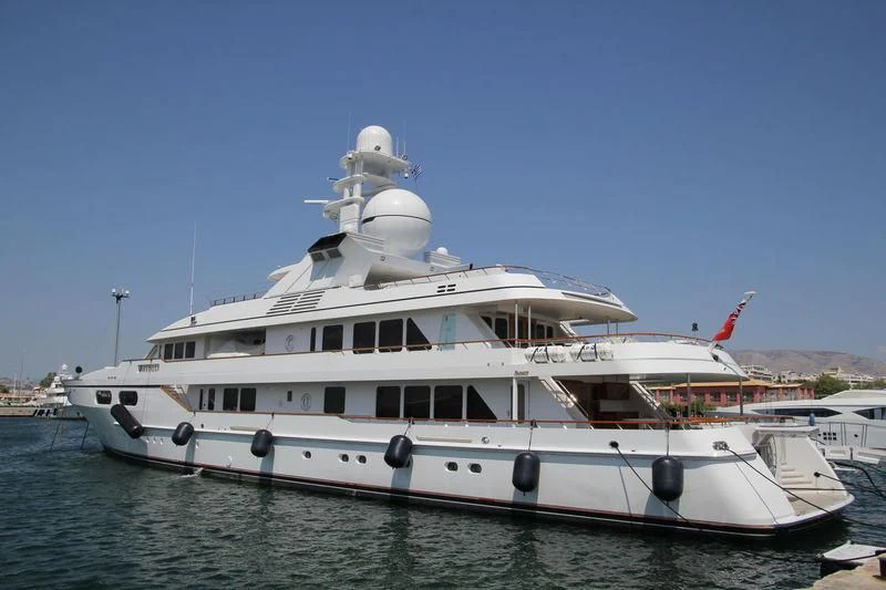 a large white boat in the water aboard ATHINA III Yacht for Sale