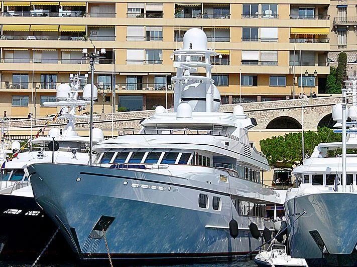 a group of boats in a harbor aboard ATHINA III Yacht for Sale