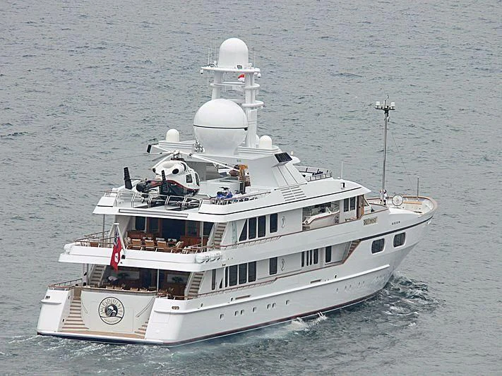 a large white boat in the water aboard ATHINA III Yacht for Sale