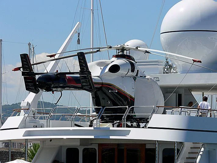 a large white airplane on a boat aboard ATHINA III Yacht for Sale