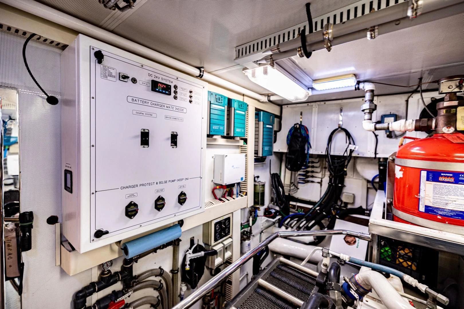 a machine with wires and equipment aboard PINGUINITO Yacht for Sale