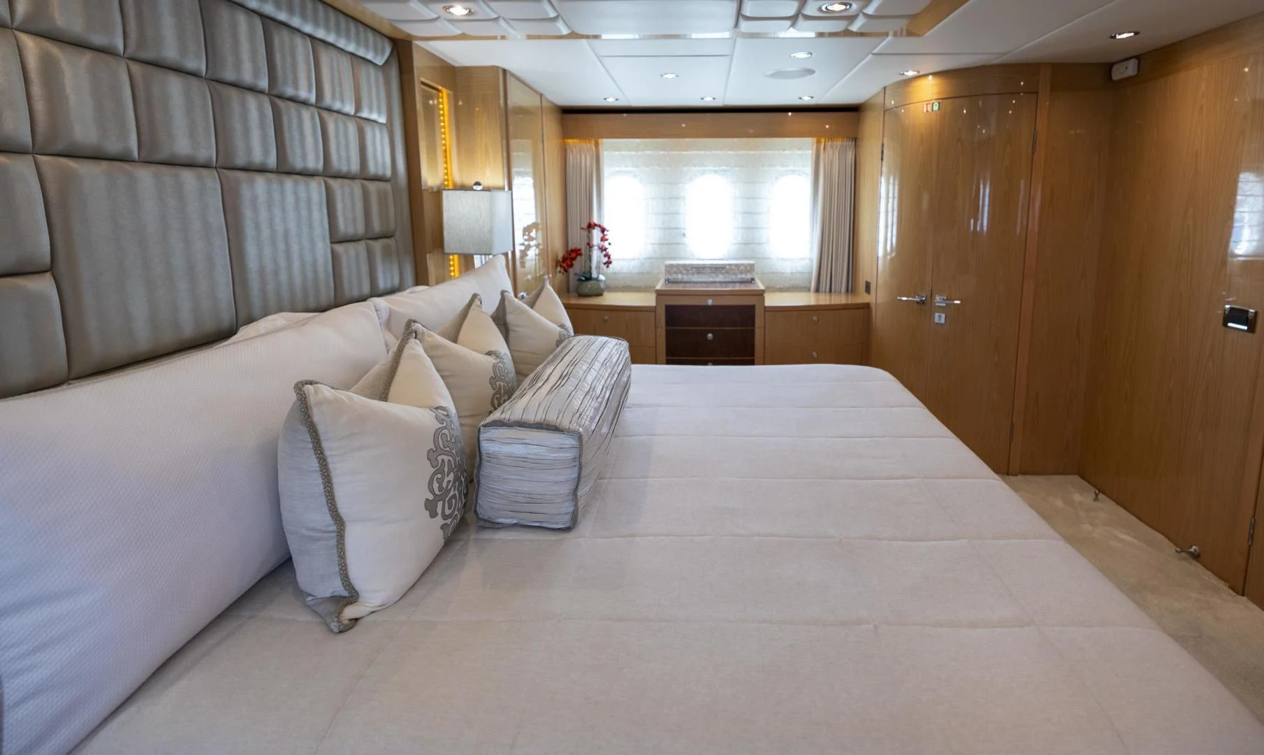 a large bed in a room aboard PINGUINITO Yacht for Sale