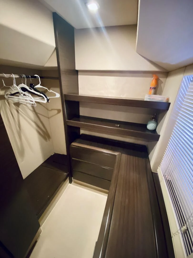 a kitchen with a wood counter aboard SOMEWHERE I BELONG Yacht for Sale