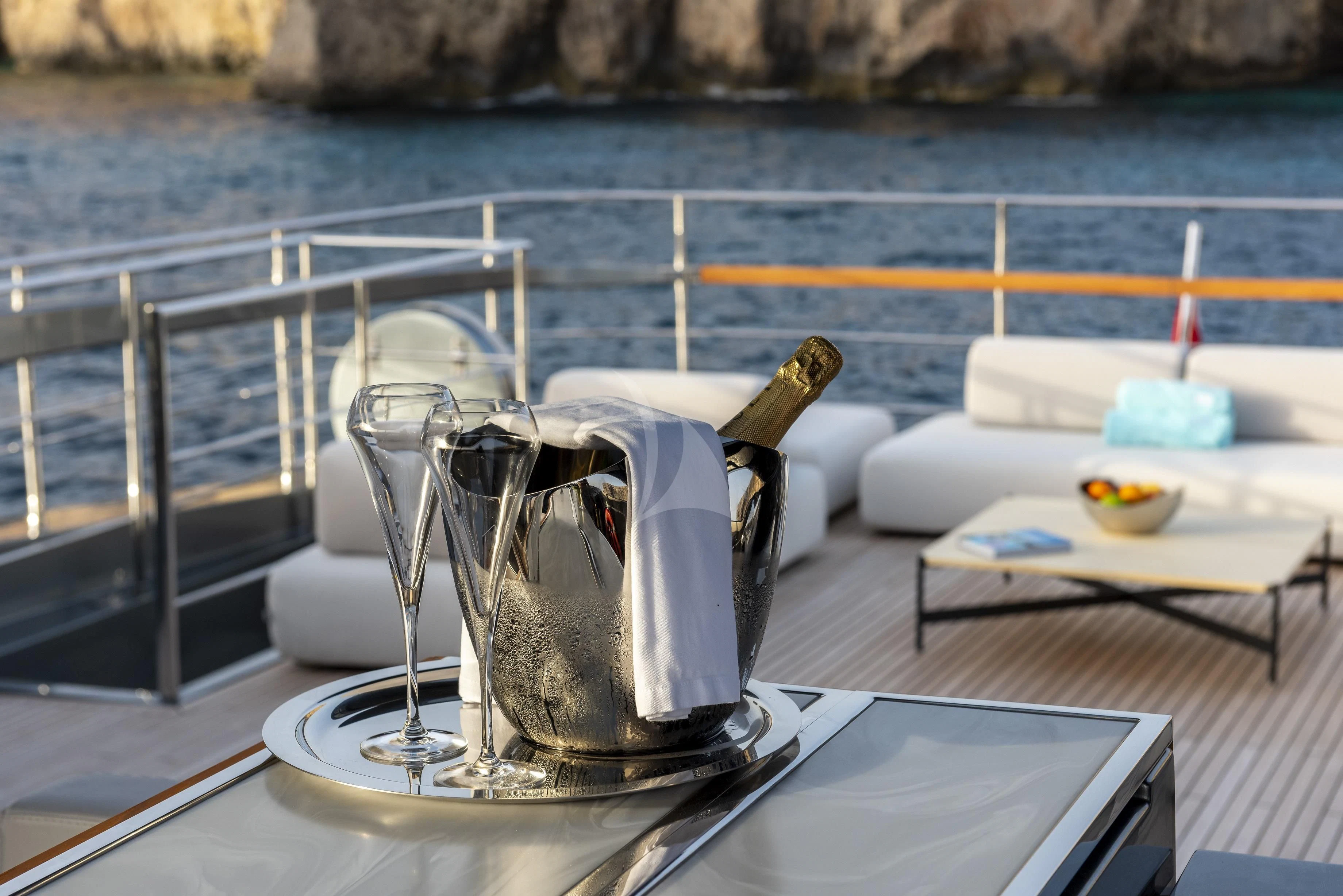 a coffee maker on a table aboard FIGURATI Yacht for Sale