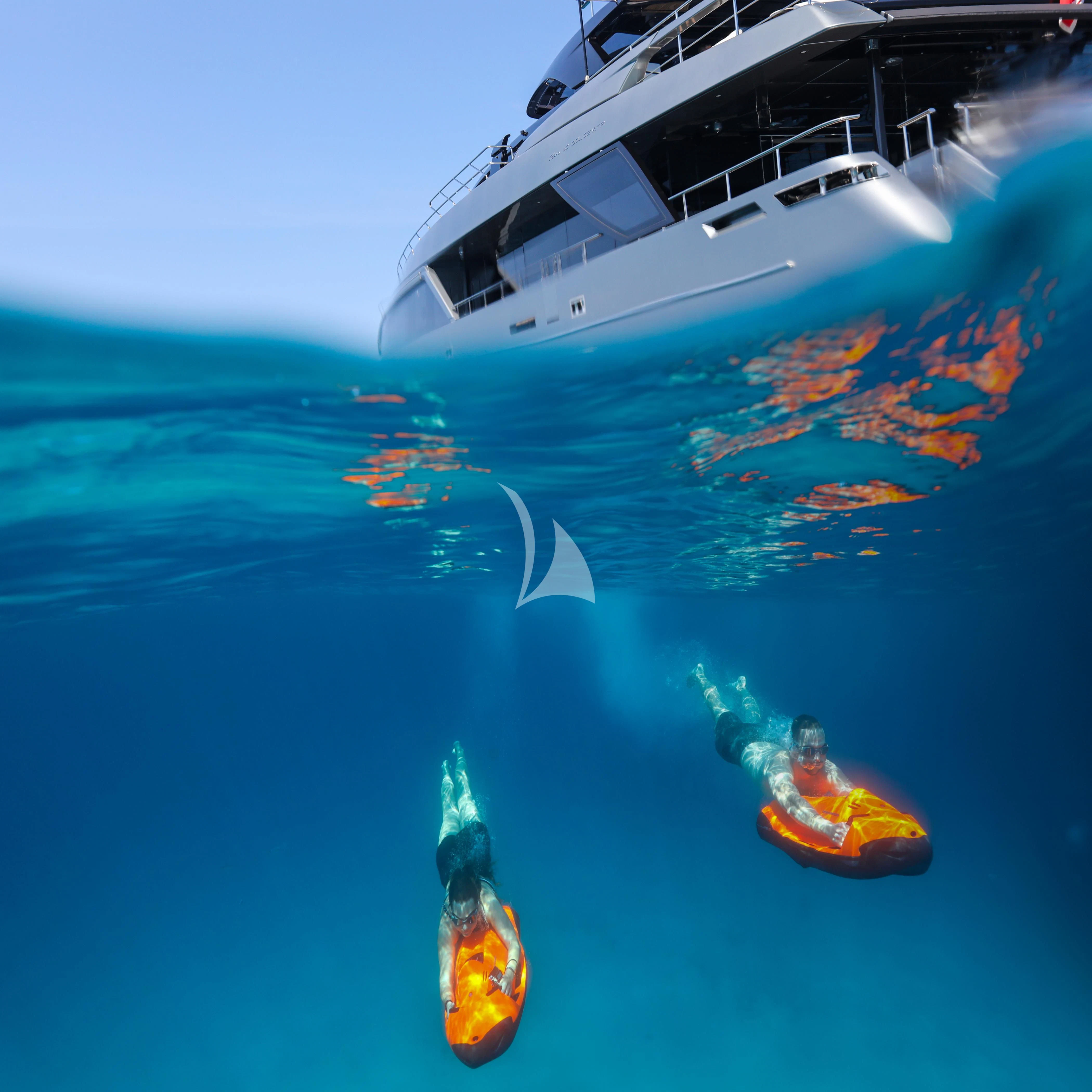 a group of people in a boat aboard FIGURATI Yacht for Sale