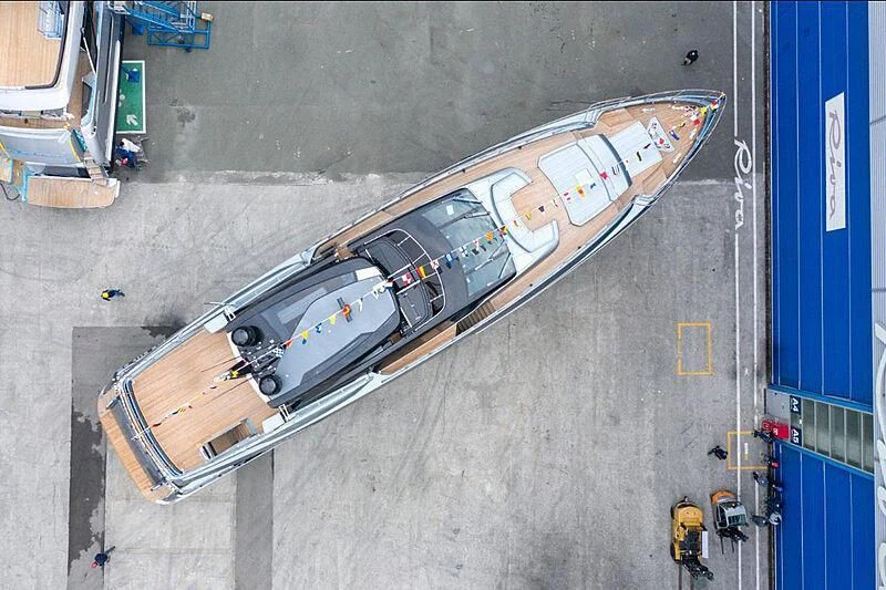 a car on a ramp aboard FIGURATI Yacht for Sale