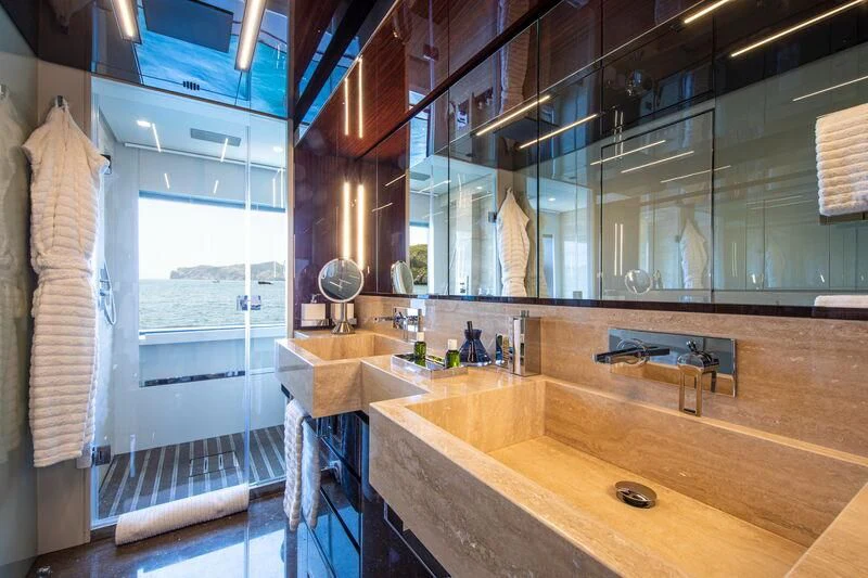 a bathroom with a large countertop aboard FIGURATI Yacht for Sale