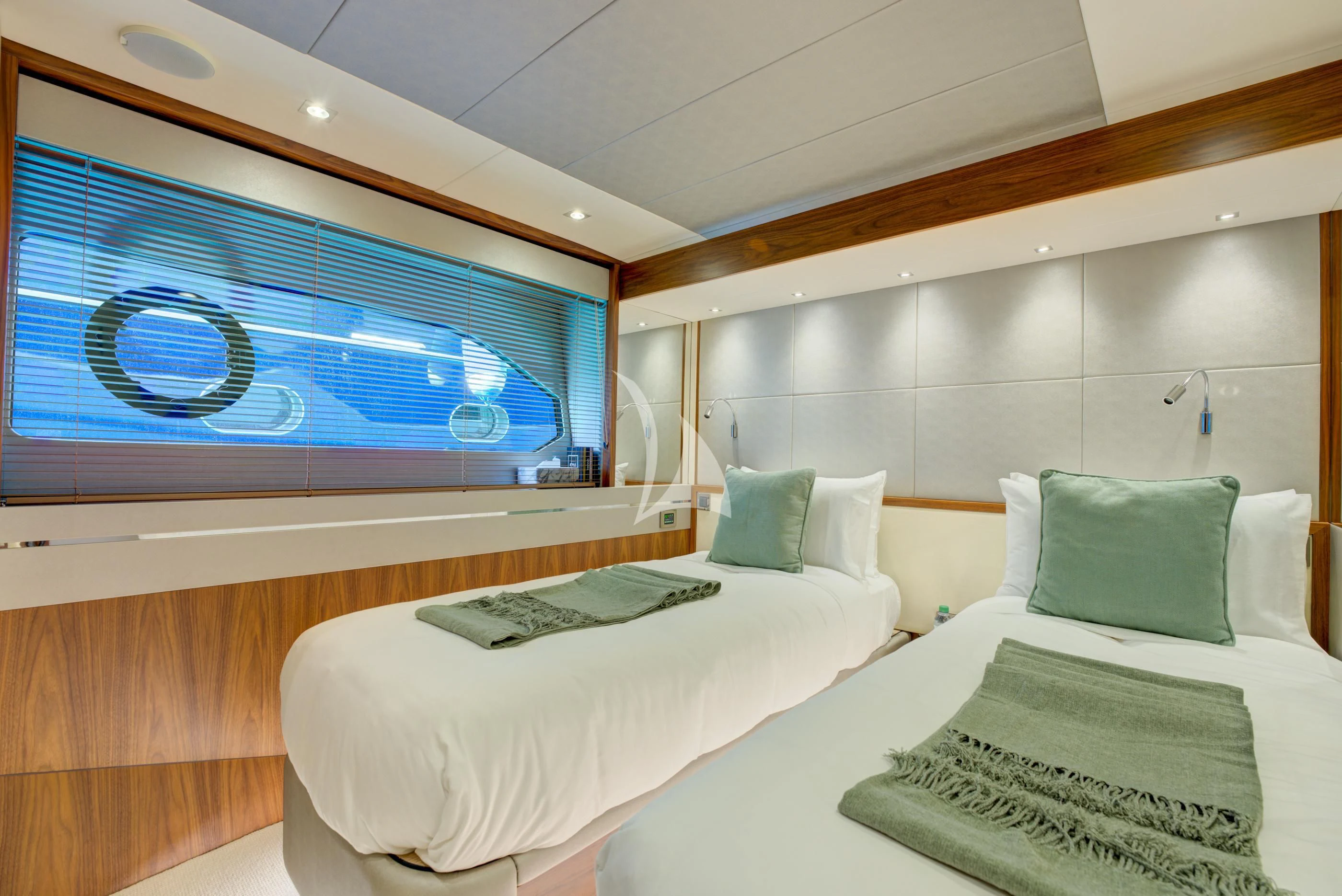 a room with two beds aboard MIKEL ANGELO Yacht for Charter