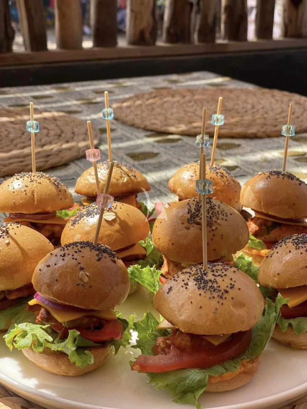a plate of hamburgers aboard MIKEL ANGELO Yacht for Charter